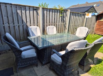 Rattan Rectangle Table with Firepit With 6 Chairs