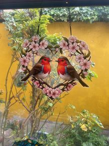 2 Robins in a heart Suncatcher
