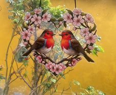 2 Robins in a heart Suncatcher