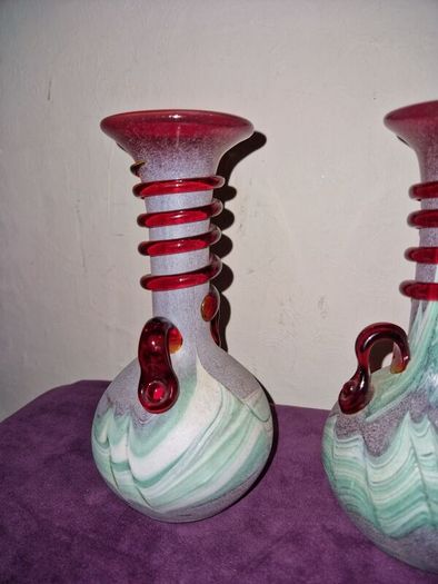 1960's pair Spanish Lafiore Scavo glass vases