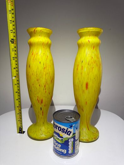 Pair of French Art Deco Mottled Glass Vases - Legras Style, 32.5cm