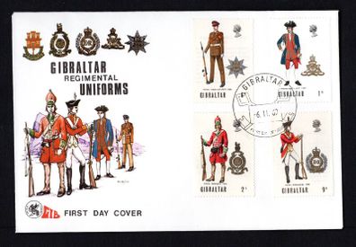 1969 Gibraltar Regimental Military Uniforms Commemorative Stamps First Day Cover (FDC)