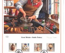 1987 Great Britain Limited Edition Lithographed Print measuring 333mm X 257mm showing studio Pottery Commemorative stamps with First Day of Issue Cancel
