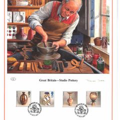 1987 Great Britain Limited Edition Lithographed Print measuring 333mm X 257mm showing studio Pottery Commemorative stamps with First Day of Issue Cancel