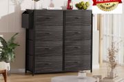 Fabric Chest of Drawers - Canvas Storage Unit with 8 Large Drawers Label Cards, Side Pocket &amp; Hook for Living Room, Hallway, Bedroom