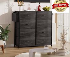 Fabric Chest of Drawers - Canvas Storage Unit with 8 Large Drawers Label Cards, Side Pocket & Hook for Living Room, Hallway, Bedroom