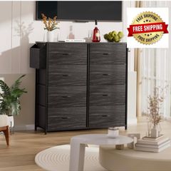 Fabric Chest of Drawers - Canvas Storage Unit with 8 Large Drawers Label Cards, Side Pocket & Hook for Living Room, Hallway, Bedroom