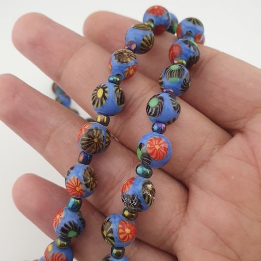 Antique Venetian Style Floral Glass Beads Necklace