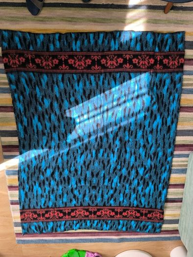 Vintage wool blanket Blue Black Red Patterned Blanket Throw