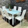 Modern Glass Dining Table Set Seats 6, White Image 4