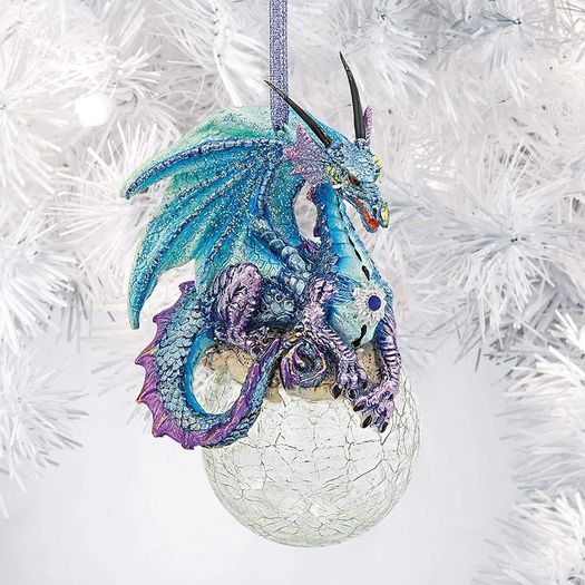 Christmas Tree Ornaments - Frost the Gothic Dragon Holiday Ornament - Snowflake Dragon Ball Ornament - Christmas Decorations
