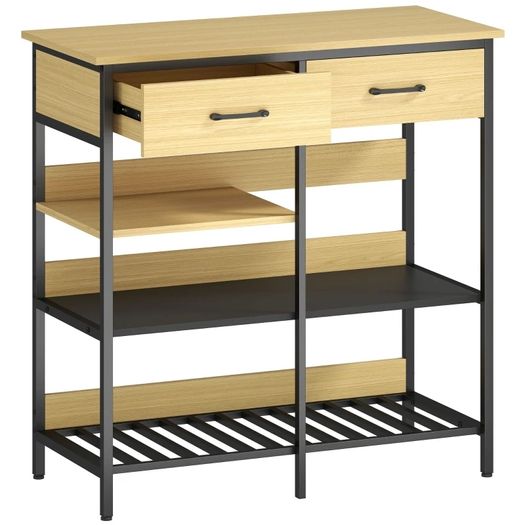 Sideboard, Chest with 2 Drawers, 3 Open Shelves Kitchen cabinet for Kitchen, Living Room 90 x 40 x 91 cm, Natural wood