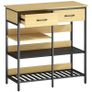 Sideboard, Chest with 2 Drawers, 3 Open Shelves Kitchen cabinet for Kitchen, Living Room 90 x 40 x 91 cm, Natural wood Image 2