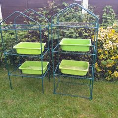 2 x garden shelving units and 4 Ikea Trofast boxes