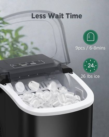 NEW SALE | Countertop Ice Maker Machine, 9 Cubes Ready in 6 Mins, 12 KG in 24Hrs, Self-Cleaning Ice Machine with Ice Scoop and Basket