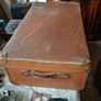 Vintage Hard Travel Suitcase, 1940s to 1950s, featuring a rigid textured brown exterior, metal corner guards, and a molded carry handle, Measurements are in the photo's, Postage Available or Collection Image 2
