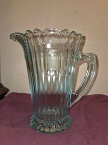 Art Deco Turquoise Aqua Pressed Glass Pitcher