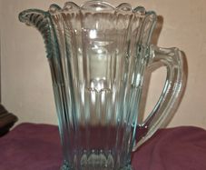 Art Deco Turquoise Aqua Pressed Glass Pitcher