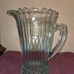 Art Deco Turquoise Aqua Pressed Glass Pitcher