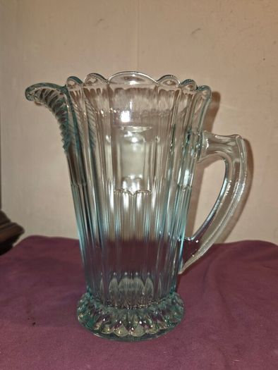 Art Deco Turquoise Aqua Pressed Glass Pitcher