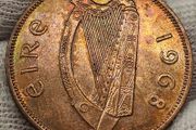 Ireland 1968 1d Penny Beautiful Uncirculated with Amazing Rainbow Toning