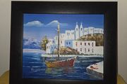 Oil on Canvas by Vinno Mediterranean Scene - Framed