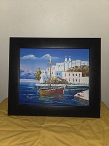 Oil on Canvas by Vinno Mediterranean Scene - Framed