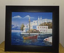 Oil on Canvas by Vinno Mediterranean Scene - Framed