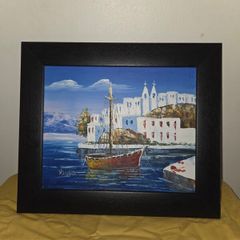 Oil on Canvas by Vinno Mediterranean Scene - Framed