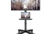 Mobile TV Stand on Wheels, 23-60 Inch, Tilt, Height Adjustable, 25kg  Max VESA 400x400 mm, rolling cart, media shelf, 2-level low-profile design, LED LCD OLED screens, homes, offices, black