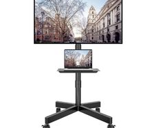Mobile TV Stand on Wheels, 23-60 Inch, Tilt, Height Adjustable, 25kg  Max VESA 400x400 mm, rolling cart, media shelf, 2-level low-profile design, LED LCD OLED screens, homes, offices, black