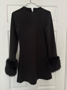 H&M black mini dress with fur cuff sleeves size XS