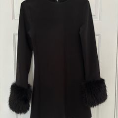 H&M black mini dress with fur cuff sleeves size XS