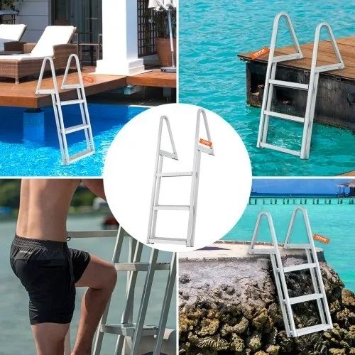 Ladder, Removable 3 Steps, 350 lbs Load Capacity, Aluminum Alloy Pontoon Boat Ladder with 4'' Wide Step & Anti-Slip Design Pedal
