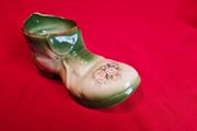 Staffordshire Style Porcelain Boot Vase - Green with Roses ,  Decor or Cactus Planter