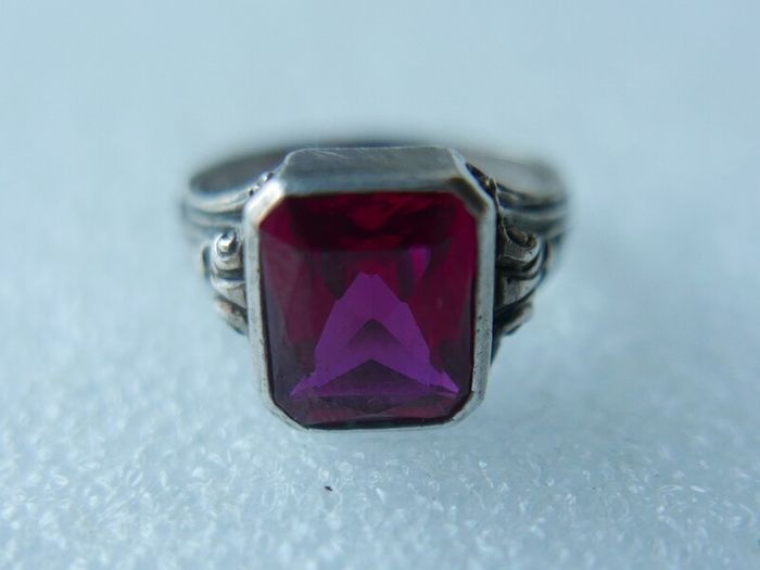Antique 925 Sterling Silver Ruby Ring -Antique Mens Ruby Ring