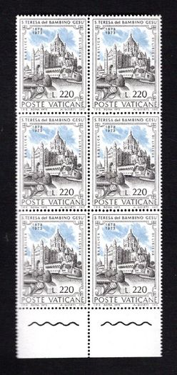 1973 Vatican City The 100th Anniversary of the Birth of Sct. Theresia of Jesus Commemorative Stamps Marginal Block of 6 Mint Never Hinged (MNH)