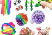 Fidget Sensory Toys for Autism, ADHD - Including 1 Stress Relief Balls, 1 Monkey Stringy Balls 2 Soybean, 2 Flipped Chain and 4 Large Size Stretch Strings - 10 Pack (FREE POSTAGE)