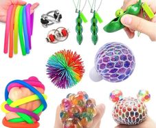 Fidget Sensory Toys for Autism, ADHD - Including 1 Stress Relief Balls, 1 Monkey Stringy Balls 2 Soybean, 2 Flipped Chain and 4 Large Size Stretch Strings - 10 Pack (FREE POSTAGE)