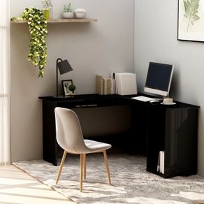 L-Shaped Corner Desk High Gloss Black 120x140x75 cm Chipboard