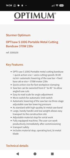 Optimum portable bandsaw