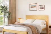 Double Bed Frame with Headboard  Bamboo Wood Platform Bed Frame with Metal Slats Support and Underbed Storage Bedroom Furniture, Easy Assembly, Noise Free, Sturdy, 35.5 cm High