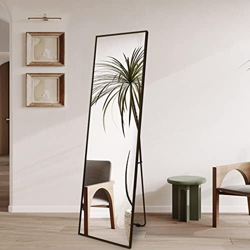Full Length Mirror 140x40cm Free Standing, Hanging or Leaning, Large Floor Mirror with Black Aluminum Alloy Frame for Living Room or Bedroom