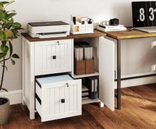 File Cabinet, Wooden Filing Cabinet with 2 Lockable Drawers, Under Desk drawers for Letter/A4 Size, Home Office Drawer with Adjustable Shelf &1 Large Cupboard, Printer Stand, White