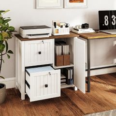 File Cabinet, Wooden Filing Cabinet with 2 Lockable Drawers, Under Desk drawers for Letter/A4 Size, Home Office Drawer with Adjustable Shelf &1 Large Cupboard, Printer Stand, White