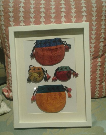 Beautiful framed silk bags from Nepal .