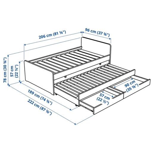 Ikea Slakt kids trundle bed with storage & matresses