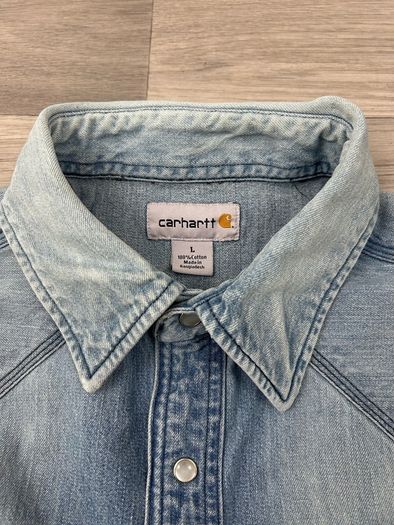 Vintage Carhartt Pearl Snap Button Heavyweight Denim Shirt Mens Large