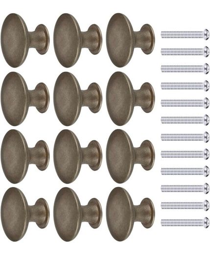 12Pcs Dark Bronze Antique Brass Door Knob with Screws, Round Vintage Drawer Knobs Diameter 30mm, Mushroom Shaped Furniture Knobs Likes Cabinet Knobs, Wardrobe Handles, Kitchen Cupboard Handles (FREE POSTAGE)