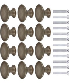 12Pcs Dark Bronze Antique Brass Door Knob with Screws, Round Vintage Drawer Knobs Diameter 30mm, Mushroom Shaped Furniture Knobs Likes Cabinet Knobs, Wardrobe Handles, Kitchen Cupboard Handles (FREE POSTAGE)